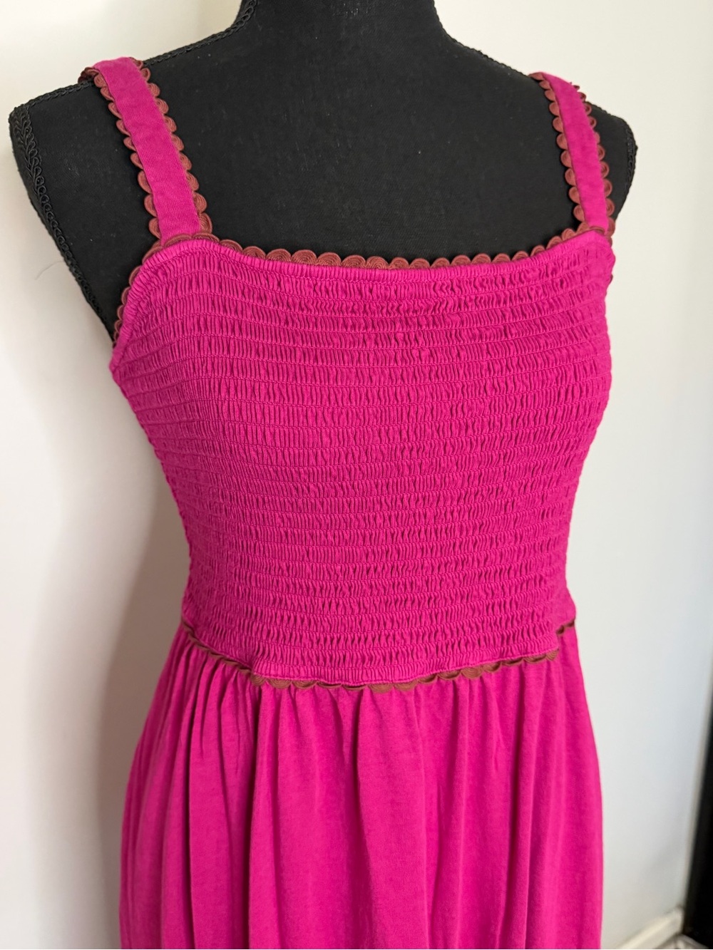 Boden Smocked Dark Pink Detailed Trim Maxi Dress - Size 8 - Picture 7 of 10